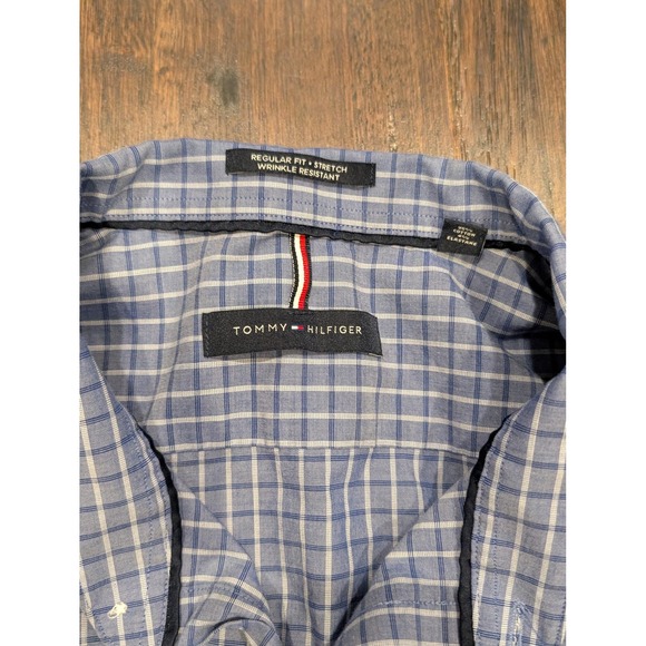 Tommy Hilfiger Shirt Mens Extra Large Blue Plaid Stretch Button Up Wrinkle Free - Picture 6 of 10